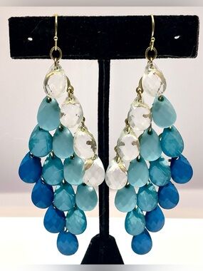Vintage Acrylic Chandelier Earrings Teardrop Beaded Pierced 3.5”